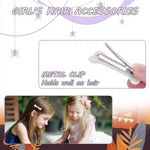 Miniatura 3 de Paquete de 4 pinzas para el pelo de hueso blanco, pasadores góticos de Halloween, huesos de perro, horquillas para el pelo de cocodrilo, clips de