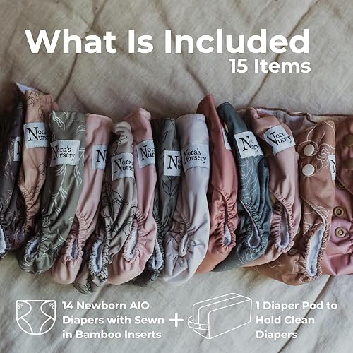 Miniatura 2 de Nora's Nursery Pañal de tela todo en uno para recién nacido, paquete de 14 con pañal para almacenamiento limpio, impermeable, lavable, reutilizable