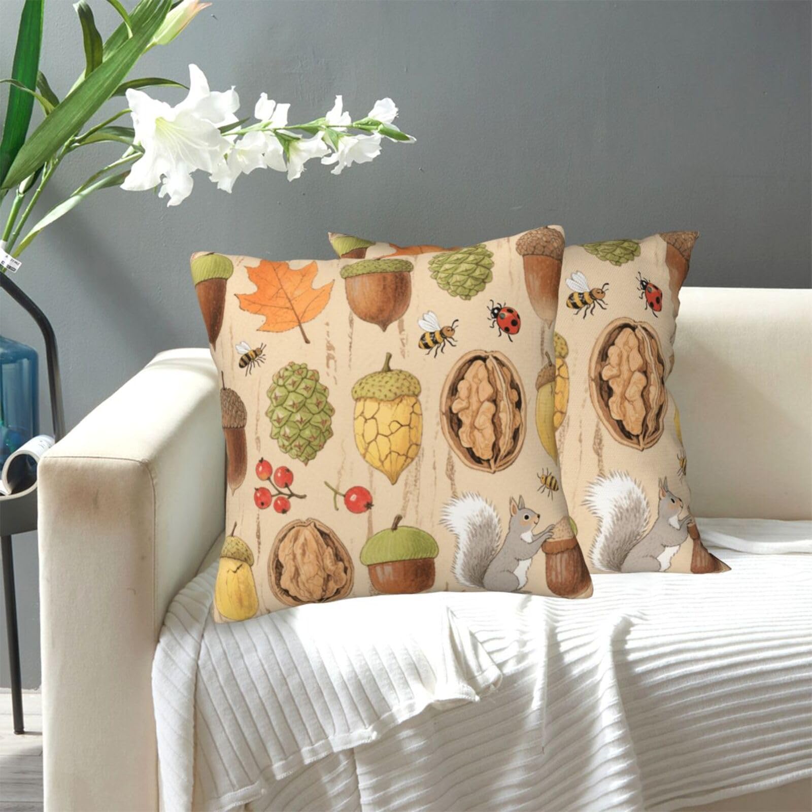 FekiLoot Decorative Throw Pillow Covers Modern Farmhouse Pillowcase Double Sided Cozy Cushion Cover for Sofa Couch Bed 12"X12" Autumn and Pine Cones