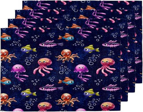 Octopuses Lovely Design Placemats Set of 4 Table Mats Washable Placemat Waterproof Place Mats for Party Home Dining Table Decor 18x12 in