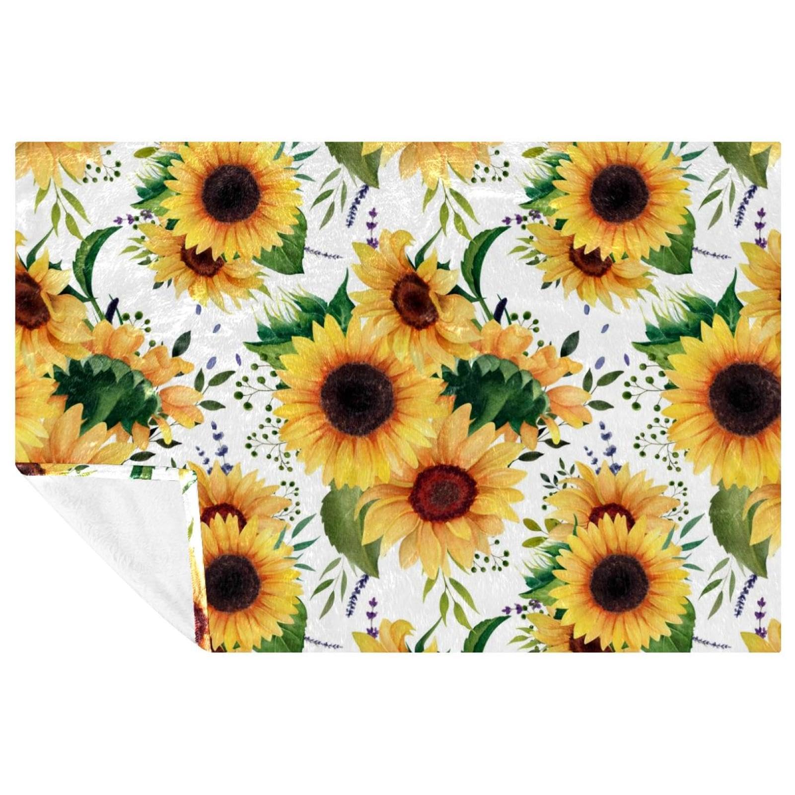 Plaid tournesol aquarelle doux pour pique-nique et lit 150x100 cm
