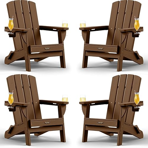 Vista 18 de Silla Adirondack plegable, sillas para hogueras de polietileno de alta densidad para todo tipo de clima, sillas Adirondack de plástico con soporte