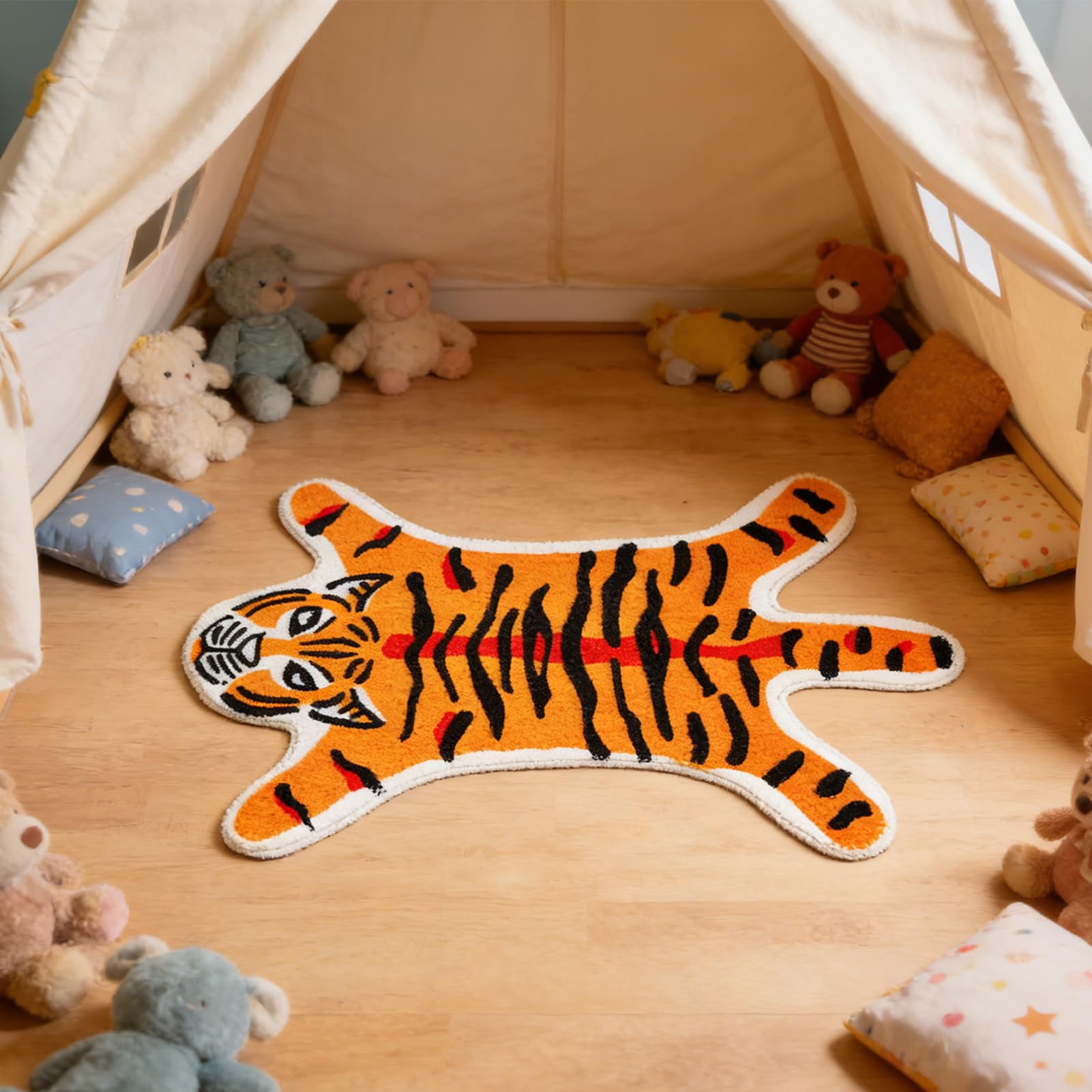 Tapis de Salle de Bain Tigre Antidérapant Lavable Doux