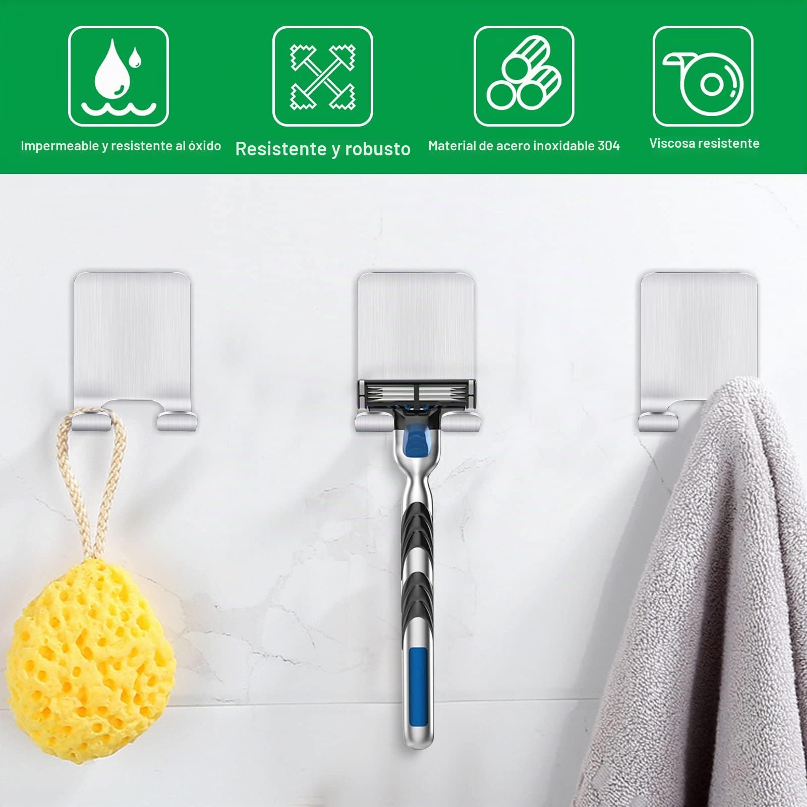 Bolatus 2 unidades de soporte para afeitadora de ducha, gancho autoadhesivo, soporte de afeitado para ducha, acero inoxidable, gancho para toalla, gancho para toallas sin taladrar, ganchos de pared