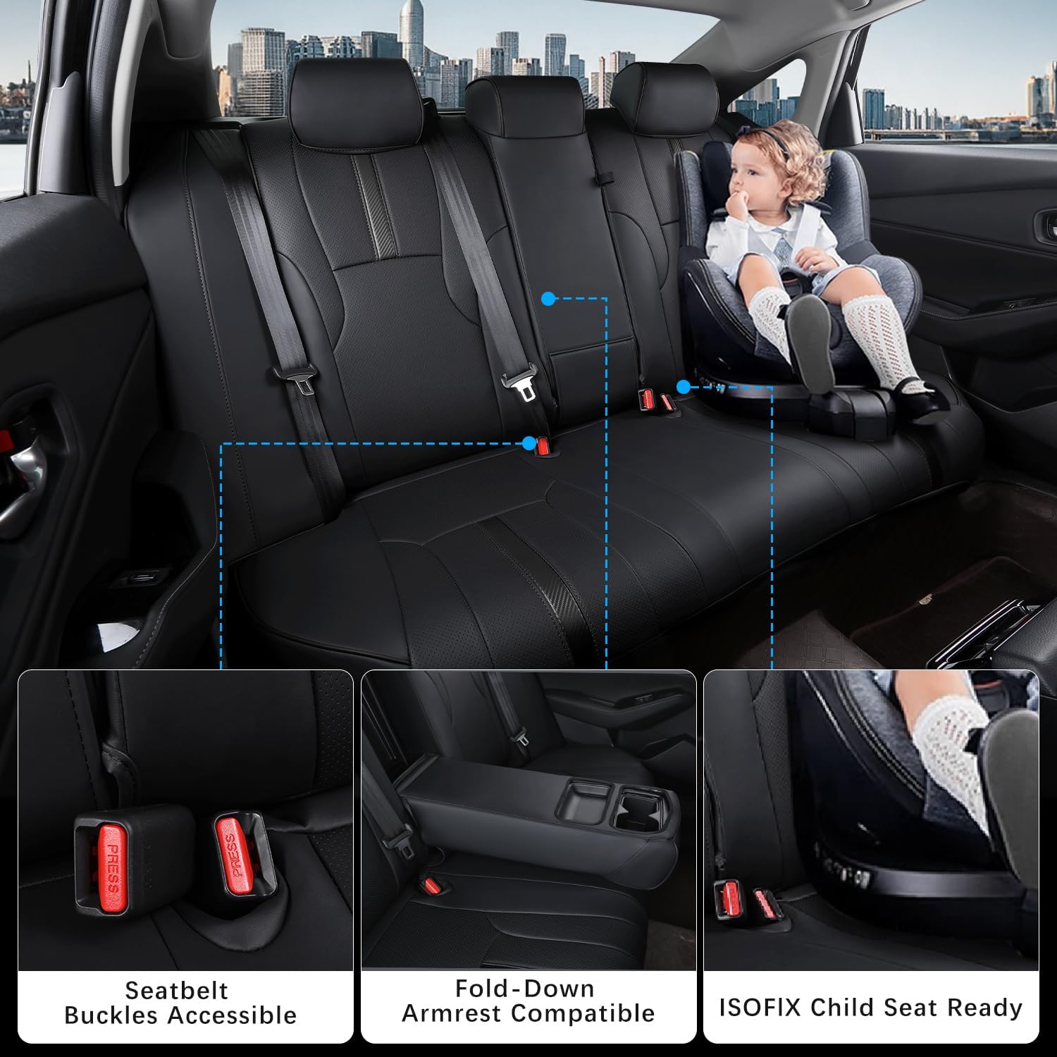 Custom Fit Seat Covers for Honda Accord 2023-2026, Fits 23-24 EX, 25-26 SE, 23-26 Sport Hybrid/EX-L Hybrid/Sport-L Hybrid/Touring Hybrid, PU Leather, Waterproof, Airbag Safe (Pure Black)