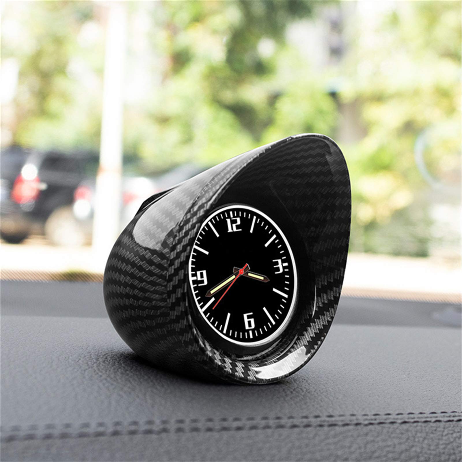 Horloge à Quartz pour Voiture - Intérieur en Fibre de Carbone - Tableau de Bord - Affichage de l'Heure et de la Date - Décoration Universelle