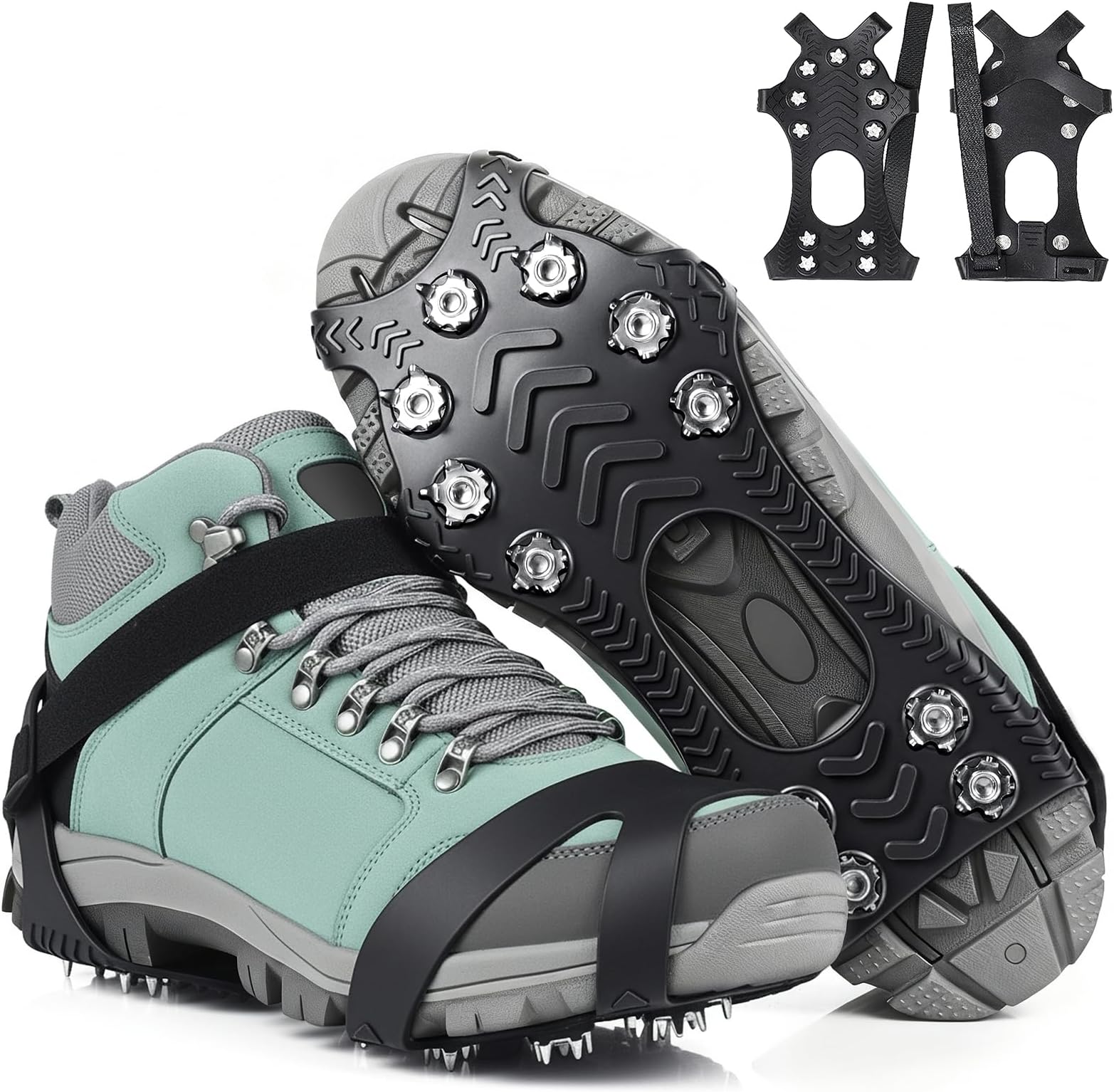 Crampons, Ice Cleats for Shoes and Boots, Snow Grips for Men Women, Silicone Stainless Steel Ice Grips for Winter Walking Hiking Outdoor Fishing, Grippers Shoe Spikes Grips Traction