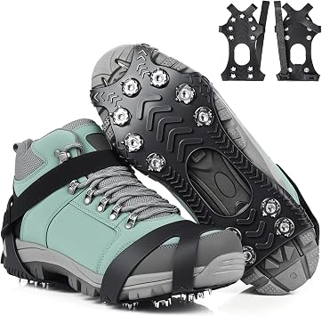 HONYAO Crampons, Ice Cleats for Shoes and Boots, Snow Grips for Men Women, Silicone Stainless Steel Ice Grips for Winter Walking Hiking Outdoor Fishing, Grippers Shoe Spikes Grips Traction