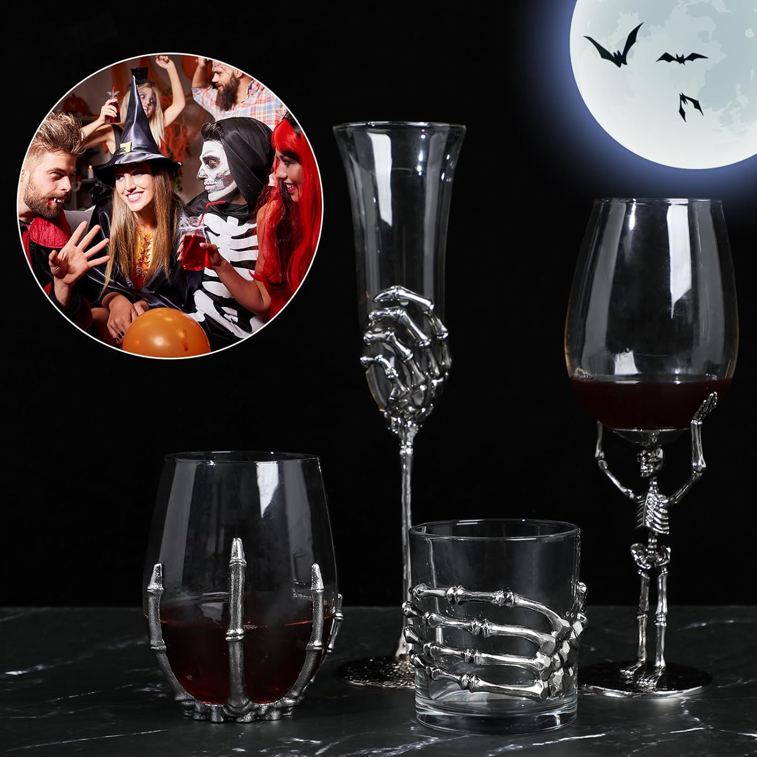 Gothic Skull Wine Glass Skeleton Goblet – Bone Hand Chalice for Christmas & Gothic Home Decor, Dark Aesthetic Displays (2PCS)