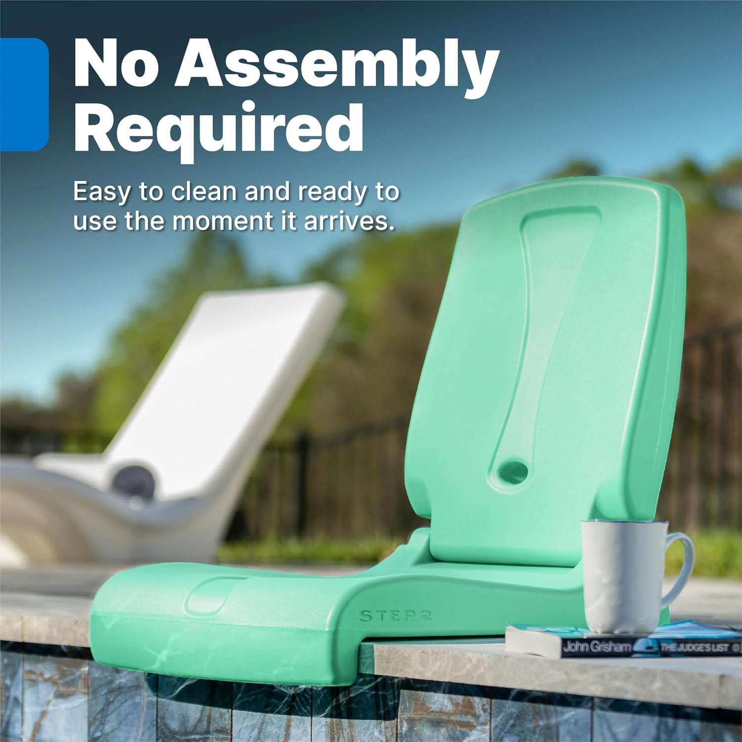 Step2 Folding Flip Seat, Lightweight Portable Outdoor Chair for Poolside, Camping, Beach, Boats, Tailgates, Durable Ground Chair with Back Support for Adults, Capri Blue