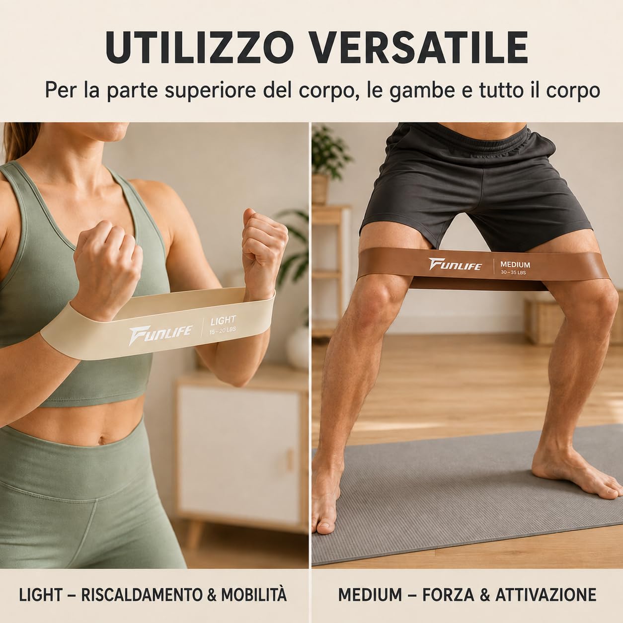 FunLife Balance Board ovale in legno di betulla con 3 fasce fitness - Set WAVE | Allenamento dell'equilibrio per allenamento del core, equilibrio, coordinazione e stabilità, antiscivolo, fino a 150 kg