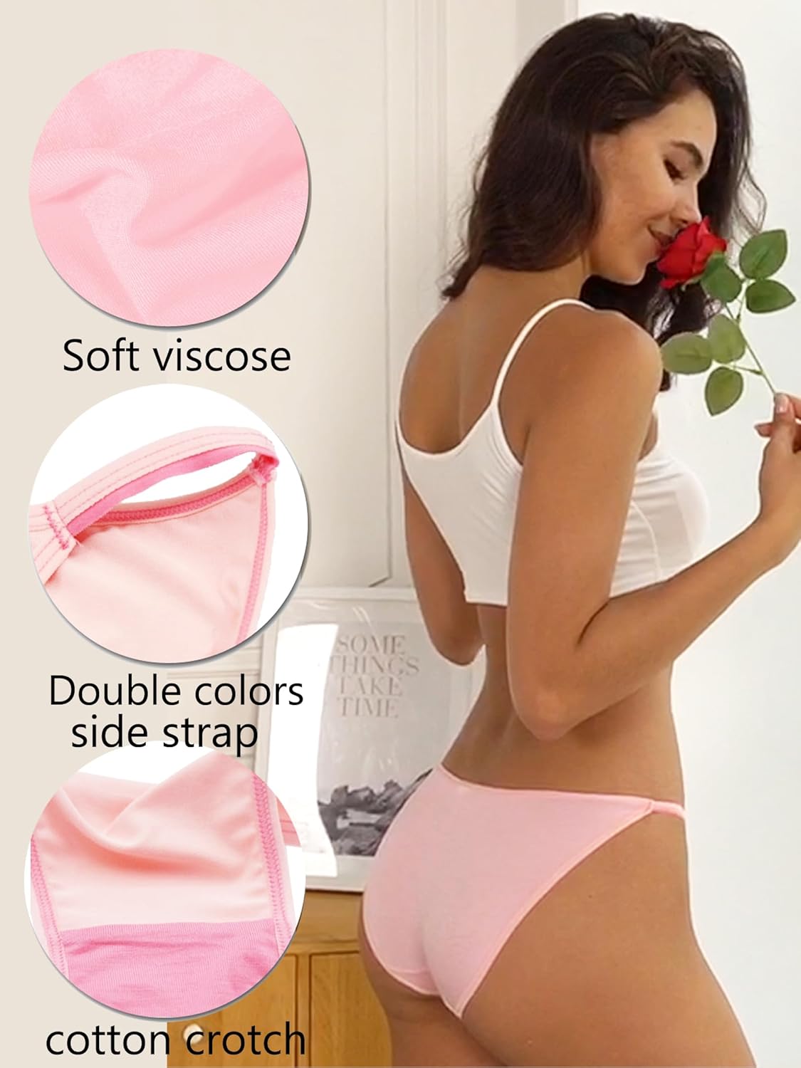 DingLu Women's Bikini Panties Low Rise Viscose String Ladies Underwear Assorted Colors - Image 3