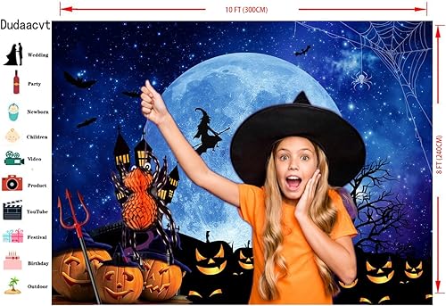 Miniatura 8 de Dudaacvt Telón de fondo de Halloween de 7 x 5 pies, noche de terror, luna, cementerio, calabaza, farol, telón de fondo para Halloween, niños,