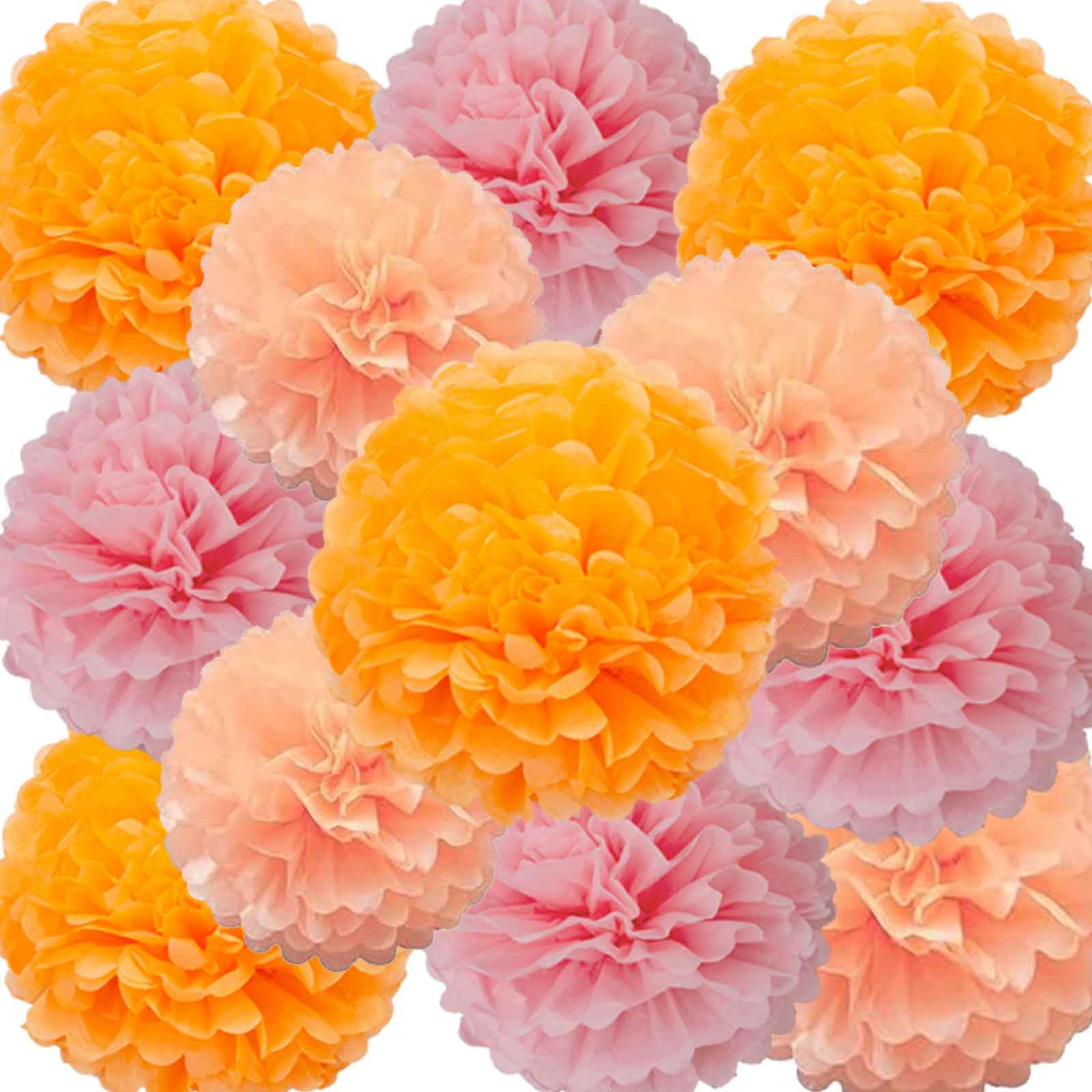 We Moment Orange Pink and Peach Paper Flowers Pom Poms Decorations for Party Decorations Baby Shower Ceiling Wall Hanging Tissue Pom Poms 12pcs 3 Colors
