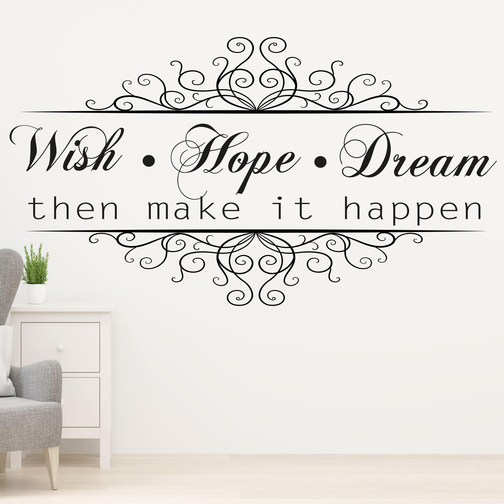 Motivational Quote wall Stickers, Success wall Art, Wish. Hope. Dream - Removable Vinyl Wall Art, Inspirational Vinyl Wall Art Decal for Home, Office, or Classroom – Easy to Apply & Removable