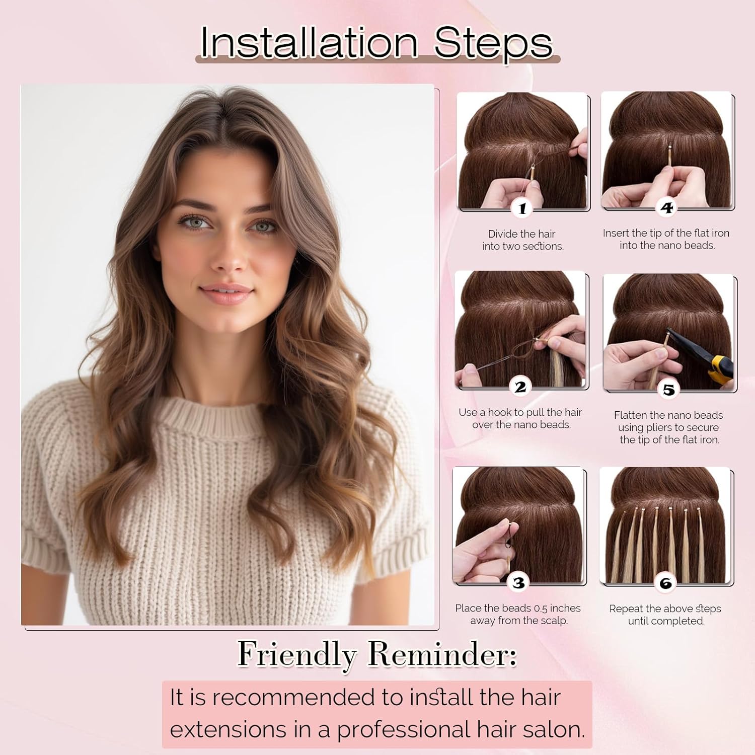 SEGO Nano Bead Hair Extensions Human Hair, 1g/s 50g/pack 20 Inch Nano Ring Hair Extensions, Highlight, Add Volume and Length, Nano Tip Hair Extensions for Women Medium Brown