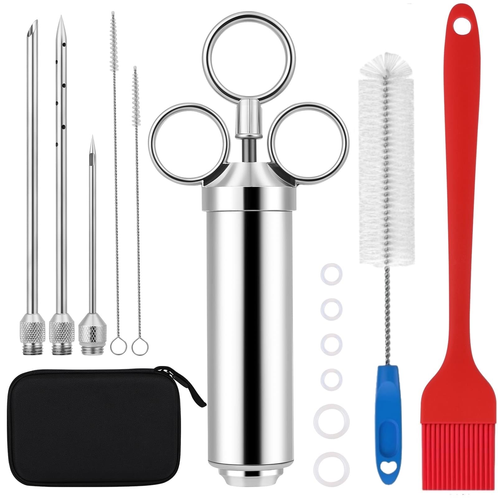 Euakee Siringa per Marinata, Kit in Acciaio Inossidabile con 3 Aghi per Carne, Siringa per Cucinare Pollo, Bistecca, Manzo, Ideale per BBQ, Affumicatore, Griglia