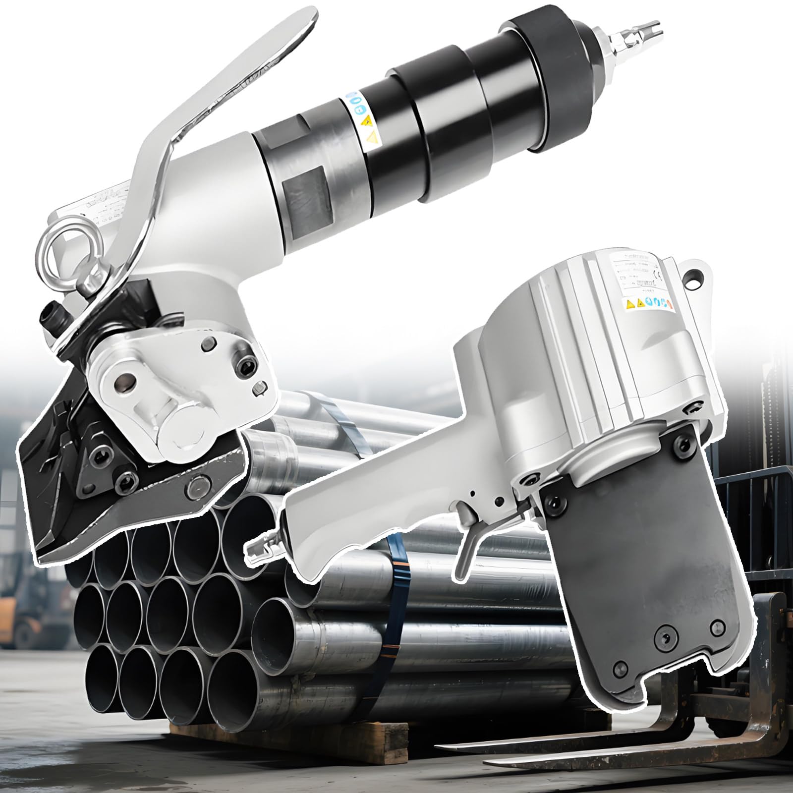 YXZYFPP Split-Design Pneumatic Steel Strap Strapping Machine: Heavy Duty 8500n Force Tensioner & Cutters Sealer For 0.75-1.26in(19-32mm) Steel Straps, 40/Min | Air-Powered (size_name 32mm)