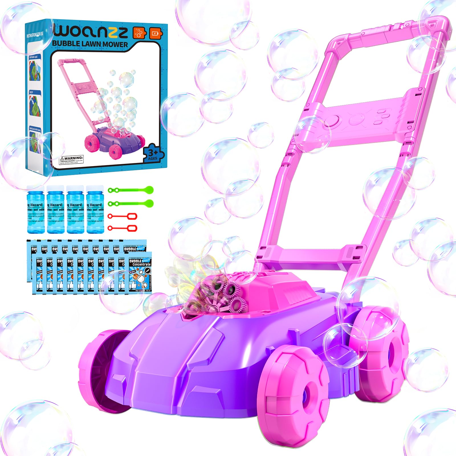 Rasenmäher Seifenblasenmaschine Kleinkinderspielzeug, Sommer Outdoor Spielzeug Spiele, Seifenblasenmaschine für Kleinkinder Vorschulkind Jungen Mädchen Geburtstag, Rosa