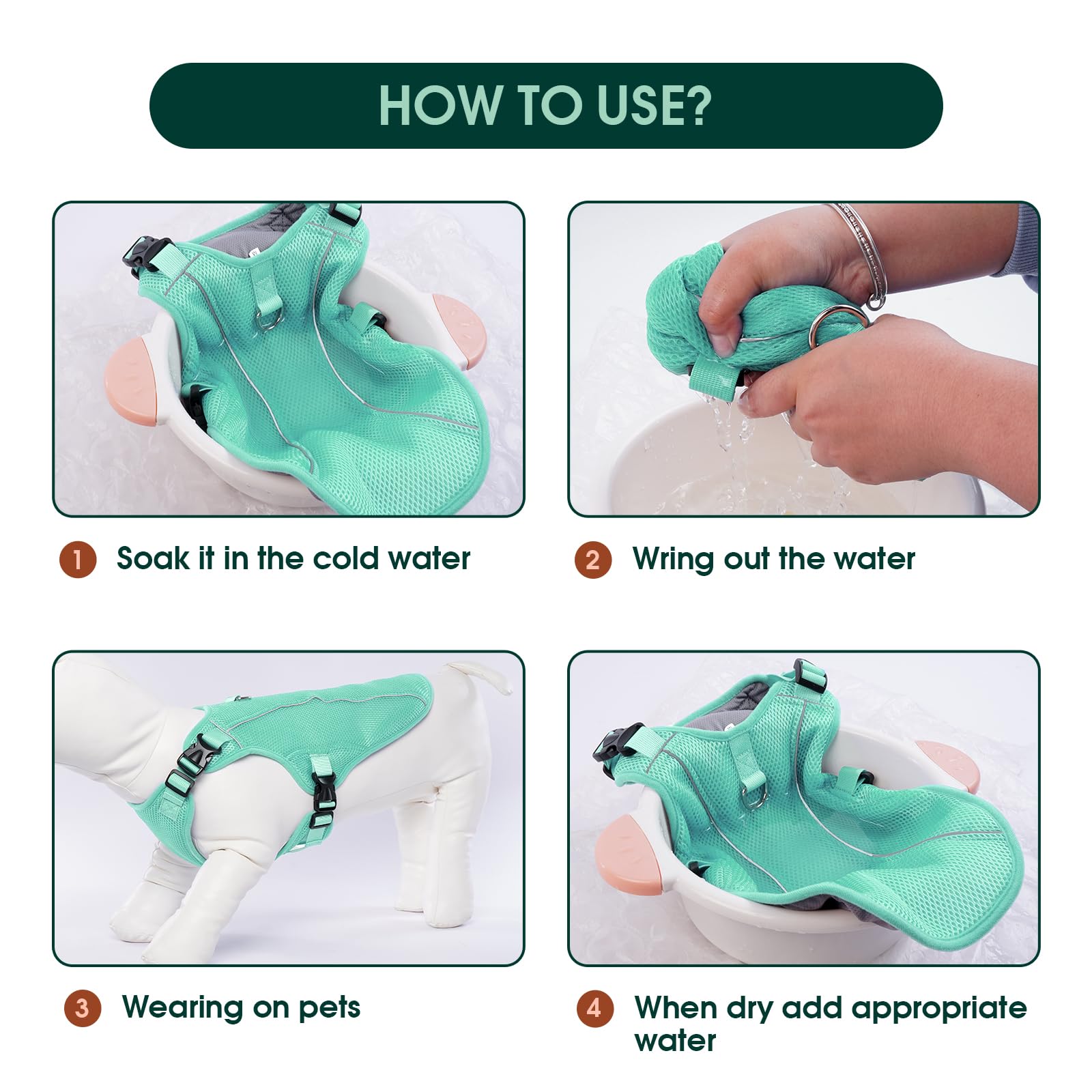 Kuoser Chaleco refrescante para perro, abrigo fresco transpirable para perros, arnés reflectante de refrigeración para perros, verde, S