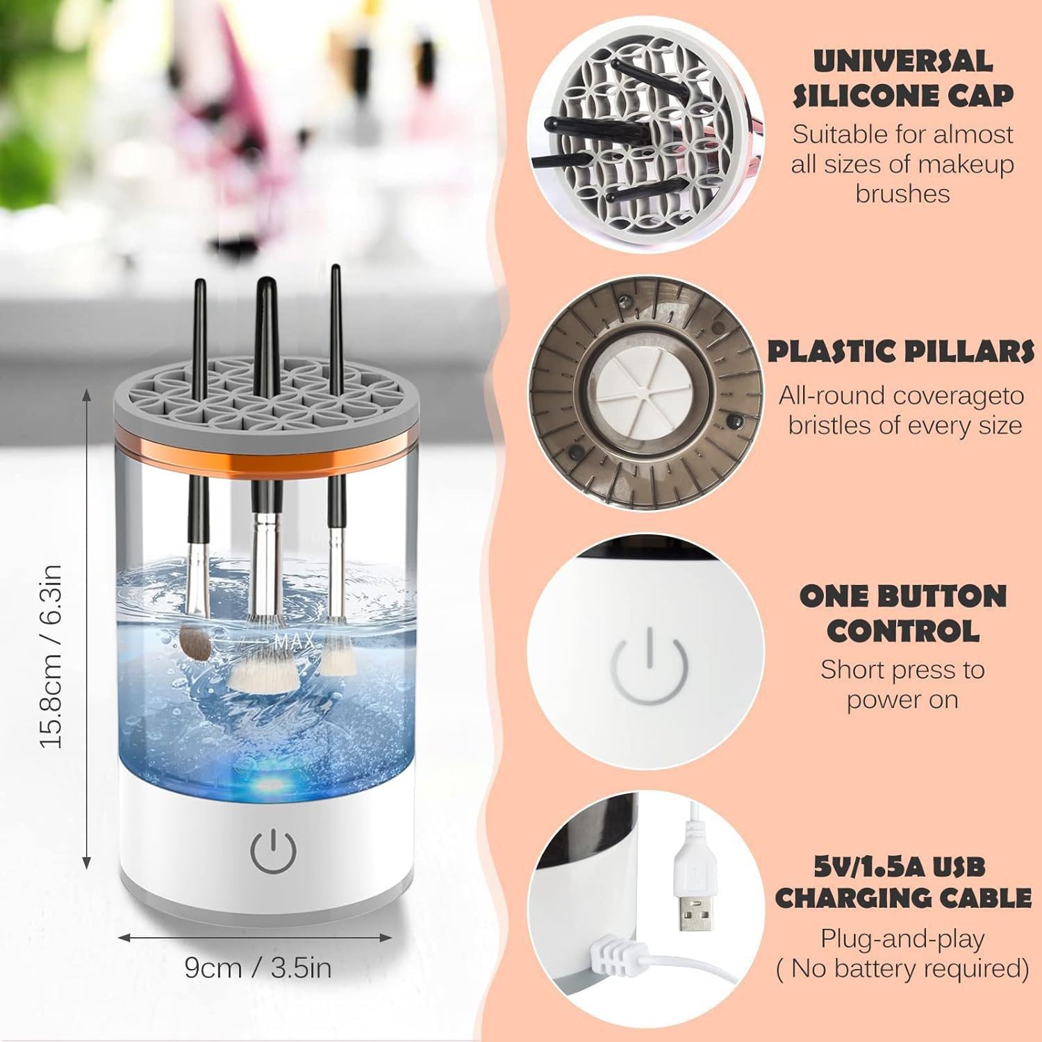 Makeup Brush Cleaner Machine,Electric USB Reusable Make Up Brush Cleaner and Dryer with a Makeup Sponge Set For All Size,Gift for Women Friend - Image 2