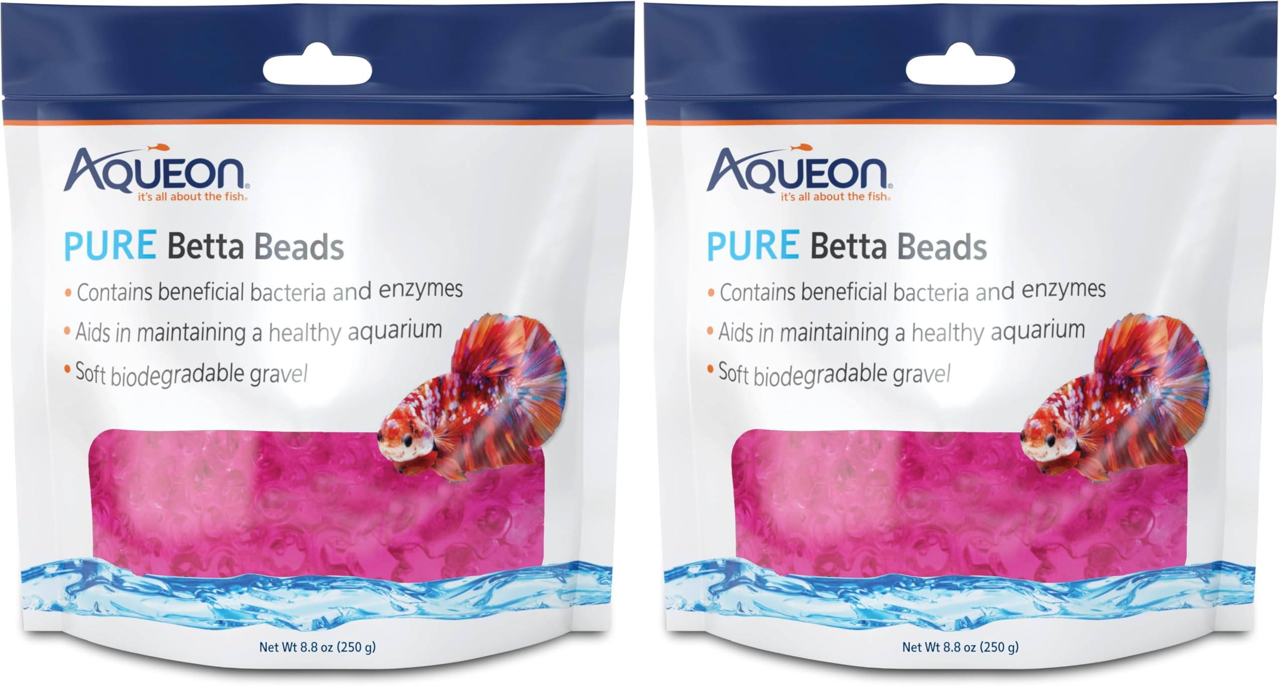 Aqueon Pure Betta Beads, Water Care for Unfiltered Aquariums, Maintains Clear Water and Helps Breakdown Organic Sludge, Pink (Pack of 2)