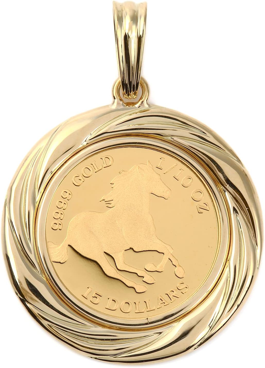ハッピーグッツショップ] 純金 K24 ホース 馬 1/10oz コイン ペンダントトップ デザイン枠 ゴールド <br>ホース 馬蹄 コイン K24  純金 2.5ｇ パンプ社 K18 デザイン枠付き ペンダント トップ 28810【新品】