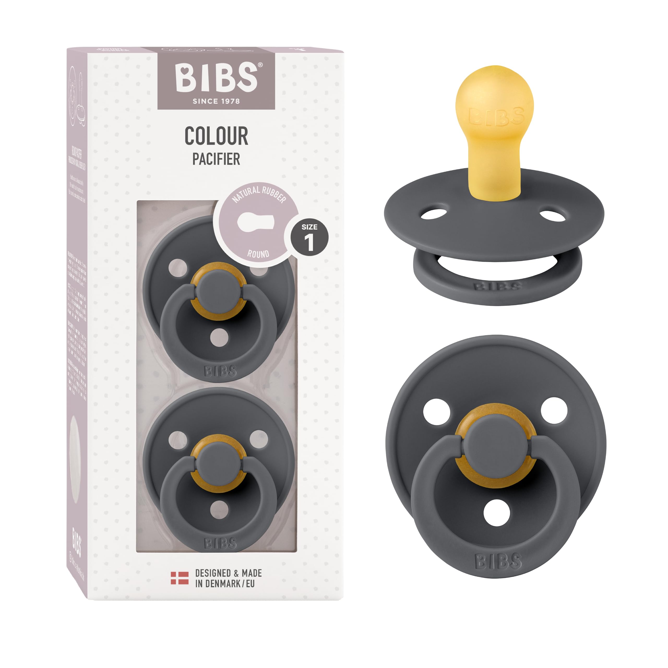 BIBS Colour Paquete de 2 chupetes. Libre de BPA, Tetina redonda. Látex natural, Talla 1 (0-6 meses), Baby Blue/Baby Blue — view 8