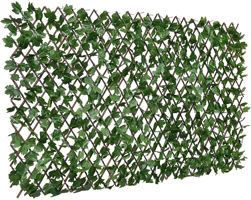 Artificial Grass Trellis with Ivy Leaves (4 Pieces) Expandable Garden Grass Fence I UV Protected I Outdoor Indoor (Green, 1 Piece is 4 Feet x 1 Feet, expands to 9 FEET x 1.6 Feet)