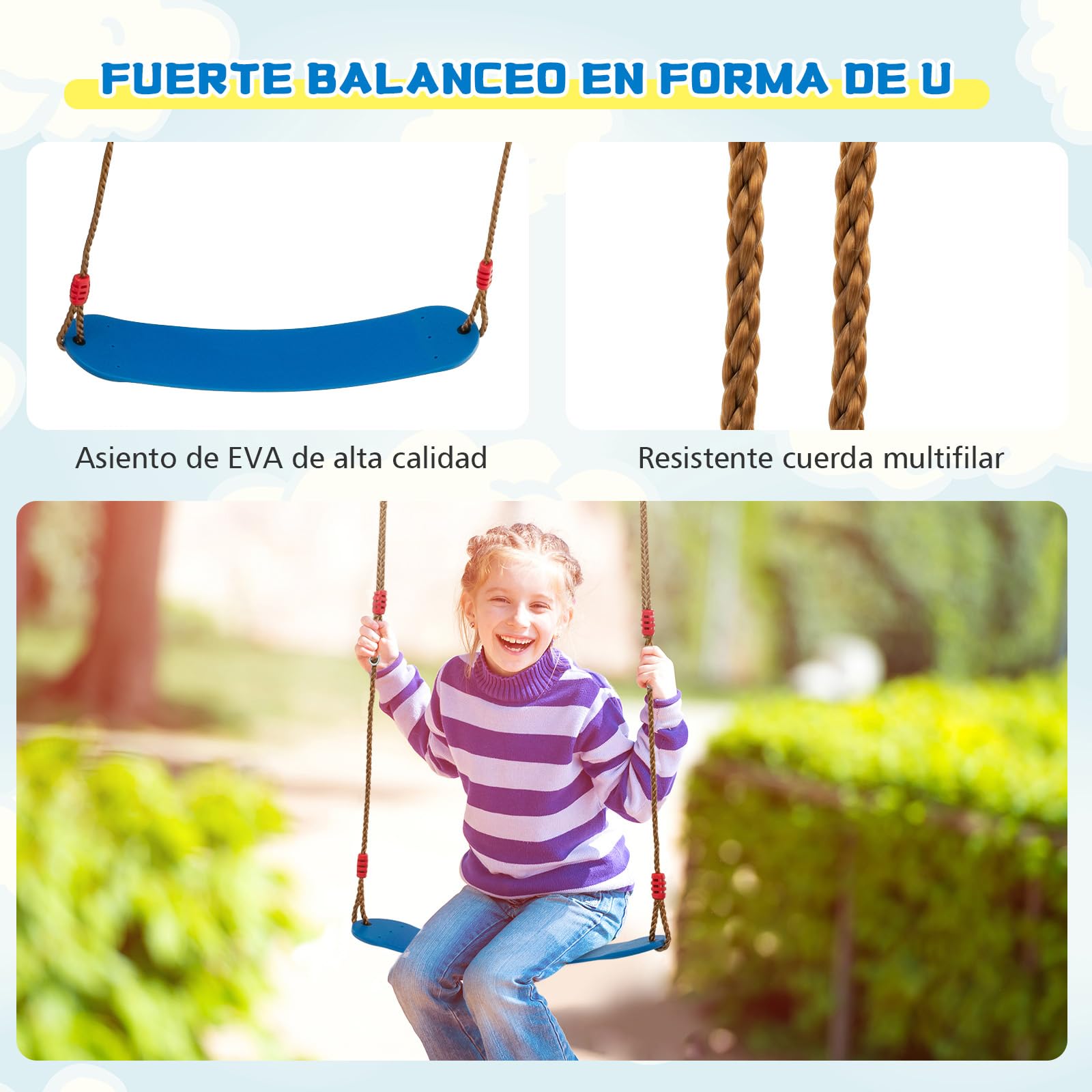GOPLUS Columpio de Exterior de 3 plazas, Capacidad de Carga 300 kg con cinturón Ajustable, Columpio de Surf y Asiento de Columpio de bebé para jardín y terraza, para niños de 3-10 años