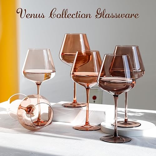 Miniatura 6 de Physkoa Juego de copas de vino de color ámbar oscuro de 6 a 18 onzas de tallo largo, copas de vino africanas americanas sopladas a mano. Regalos de