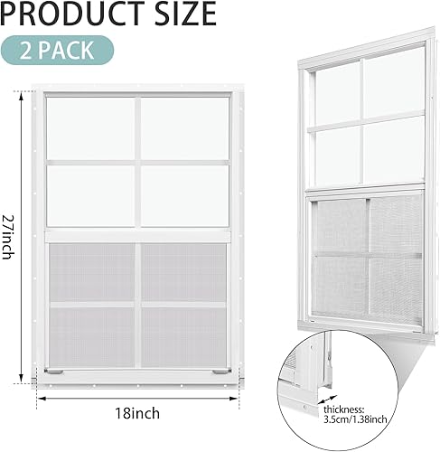 Miniatura 58 de Tandefio Paquete de 2 ventanas de cobertizo blanco de 14 x 21 pulgadas para gallinero con vidrio templado y pantalla para el hogar con deslizador