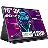 UPERFECT 2K 120Hz Portable Gaming Monitor, 16" 2560x1600 QHD Portable Monitor HDR FreeSync Laptop Monitor w/VESA & Smart Case Matte IPS Eye Care External Second Screen for PC Phone Game Console