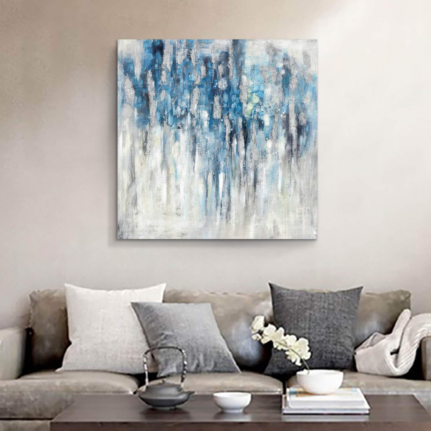 Earthy and natural Wall Art Original Painting Abstract Gray Blue