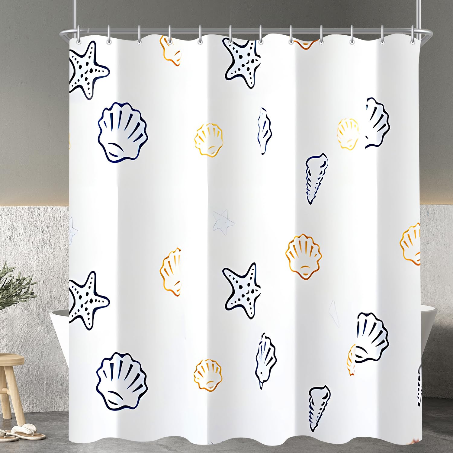 Lerores Shower Curtain, 150 x 200 cm, Small Ocean Star, Weighted Hem, Anti-Mould, Water-Repellent, Washable Polyester Fabric Bath Curtains with Eyelets and 10 Shower Curtain Rings for Bathroom, — image 1
