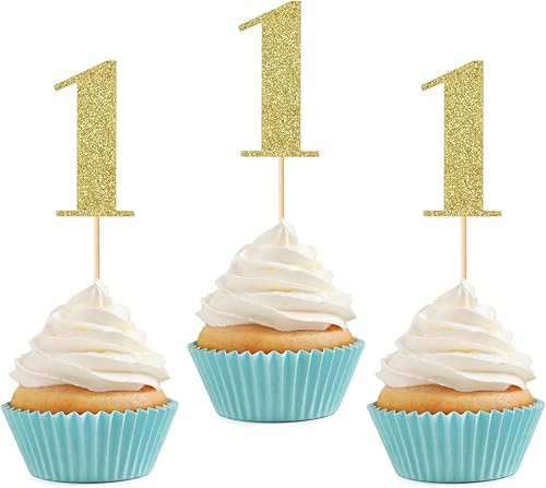 Miniatura 1 de 24 piezas de decoración para cupcakes de primer cumpleaños con purpurina número 1 para cupcakes de la edad 1, decoración de primer cumpleaños, baby