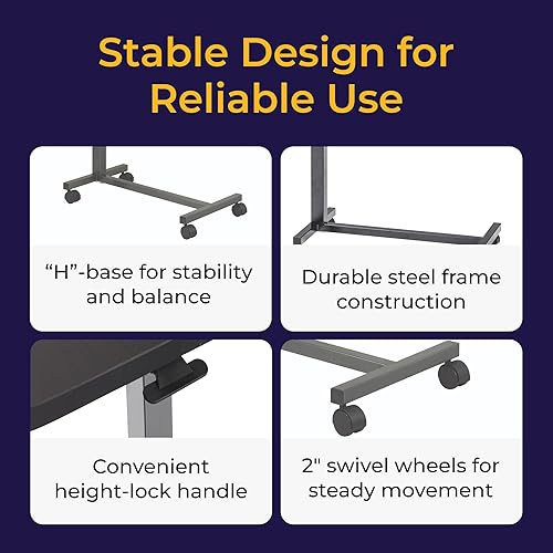 Vista 4 de Drive Medical Mesa para colocar sobre la cama con ruedas - Ajuste de altura seguro para mayor comodidad - Superficie no inclinable - Diseño rodante