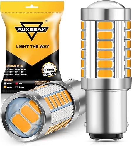 Auxbeam 1157 2357 - Bombillas LED de repuesto superbrillantes 2057 2357 7528 BAY15D, color amarillo ámbar, 12 V, paquete de 2