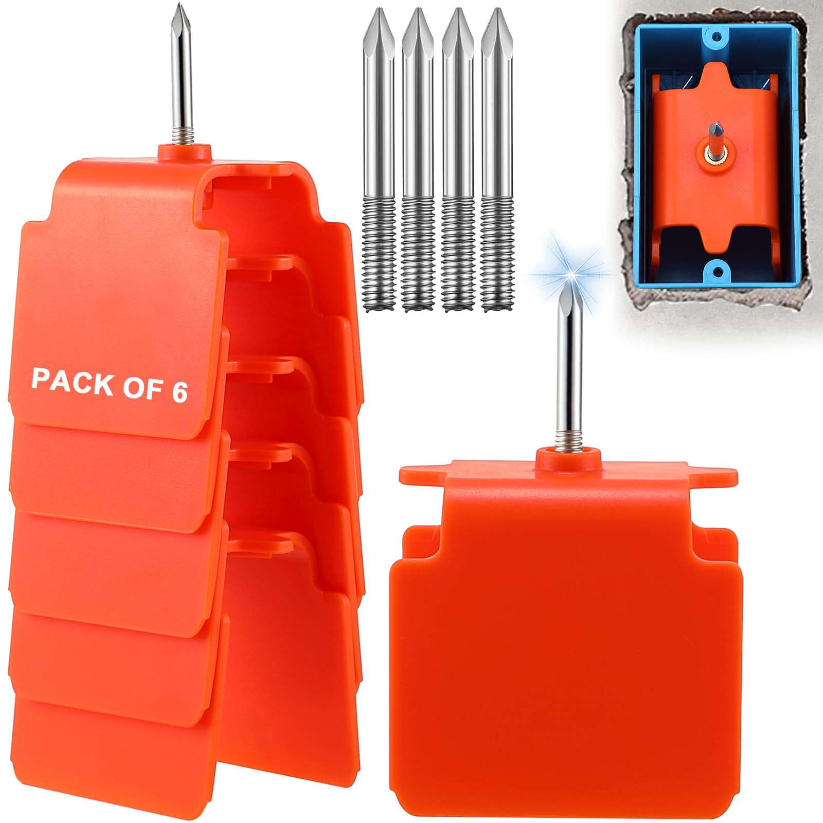 Dreyoo 6 Pack Outlet Marker for Drywall, Blind Mark Dry Wall Electrical Box Locator Tool for Drywall Installation, ABS Plastic Marking Guard with Metal Tip for Single Gang Outlets Box Wire Protection-image-24