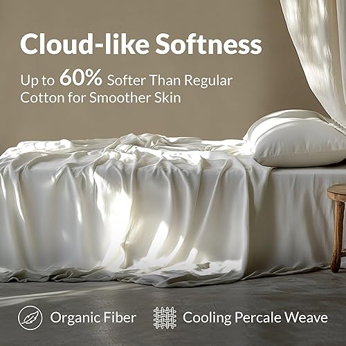 Miniatura 6 de Sweave Sábanas de percal tamaño King, 100% algodón de fibra larga, frescas, transpirables, agradables al tacto, bolsillos profundos de 16 pulgadas,