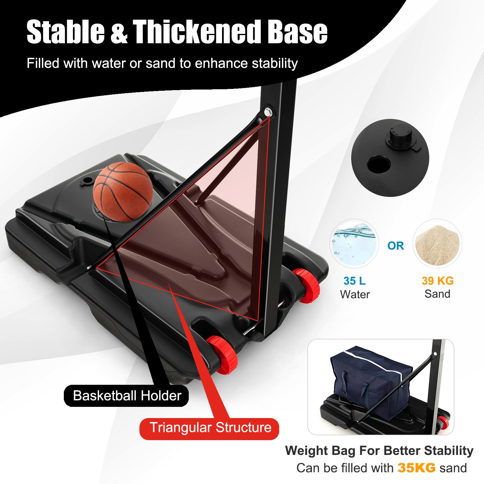 KOMFOTTEU Panier de Basket-Ball en PE et PVC pour l'Extérieur, 10 Niveaux de Hauteur réglables 155-310 cm, Support de Basket-Ball Portable Mobile, Base de Basket-Ball, pour Enfants et Adultes