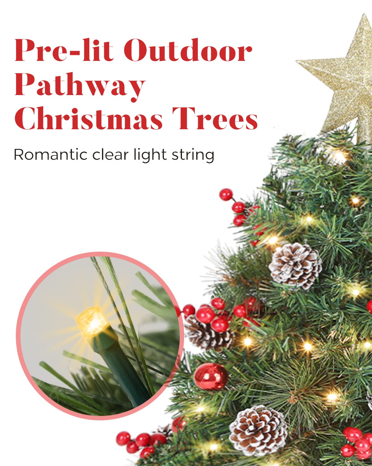 Amazon.com: OasisCraft 33inch Pathway Christmas Trees, Pre-Lit Artificial  Outside Christmas Trees Set of 2 Outdoor Xmas Trees with Ornaments for  Porch, Driveway, Yard, Garden, Holiday Decor