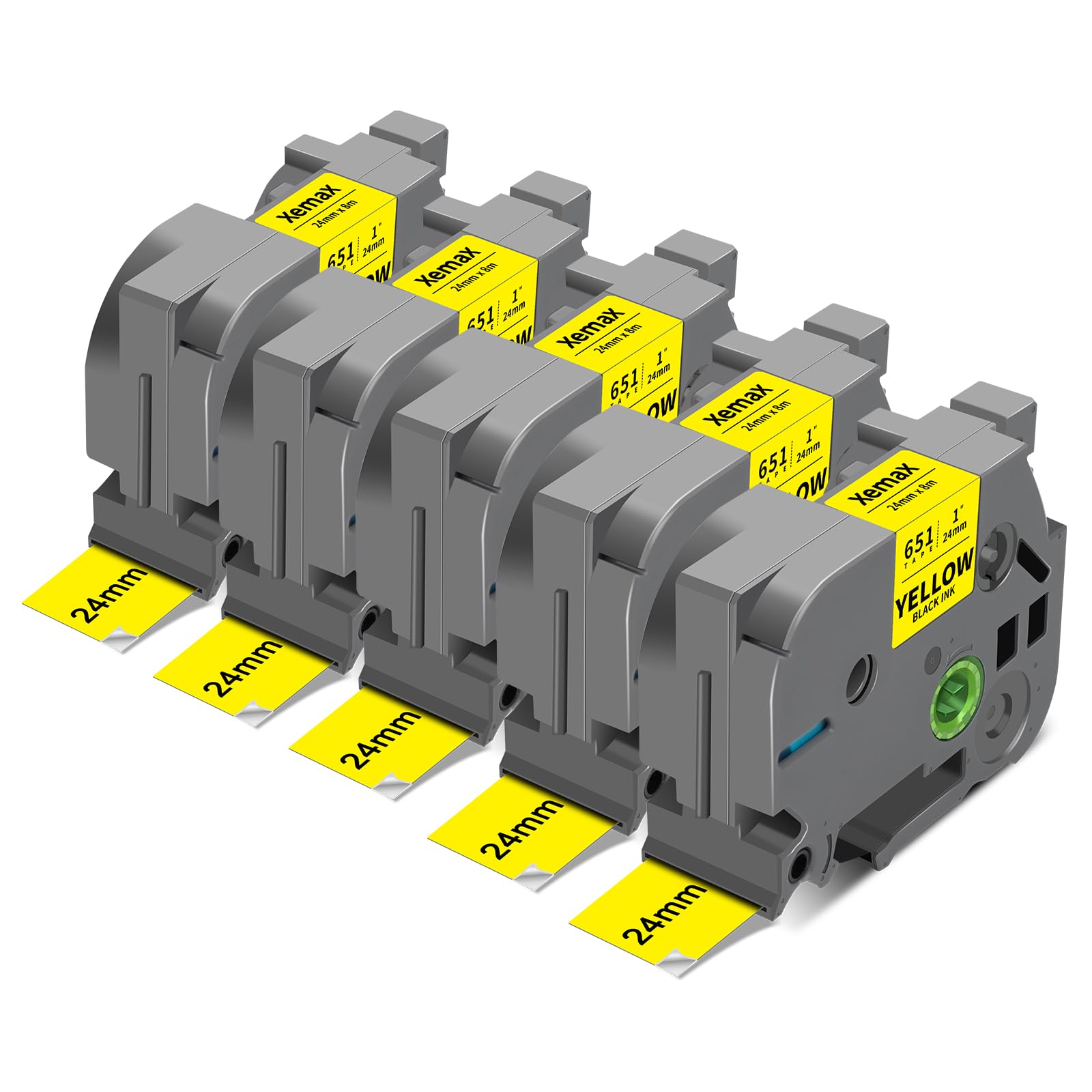 XemaX 5-Pack Tze-651 24mm 0.94" Laminated Yellow Label Tape Compatible for Brother Tze651 Tz651 Tz-651 1 Inch P Touch Tze Tz Tape 24mm 0.94" Black on