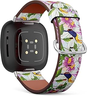 CJBROES Replacement Leather Watch Band, Compatible with Fitbit Versa 3 and Fitbit Sense of Wristband Bracelet Accessory - Toucan Tropical