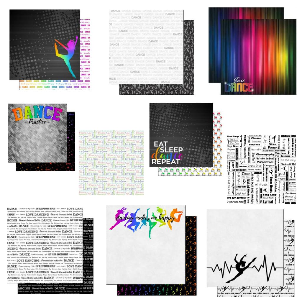 Custom Bundle - 10 Dance Themed 12" x 12" Scrapbook Papers - Various Brands