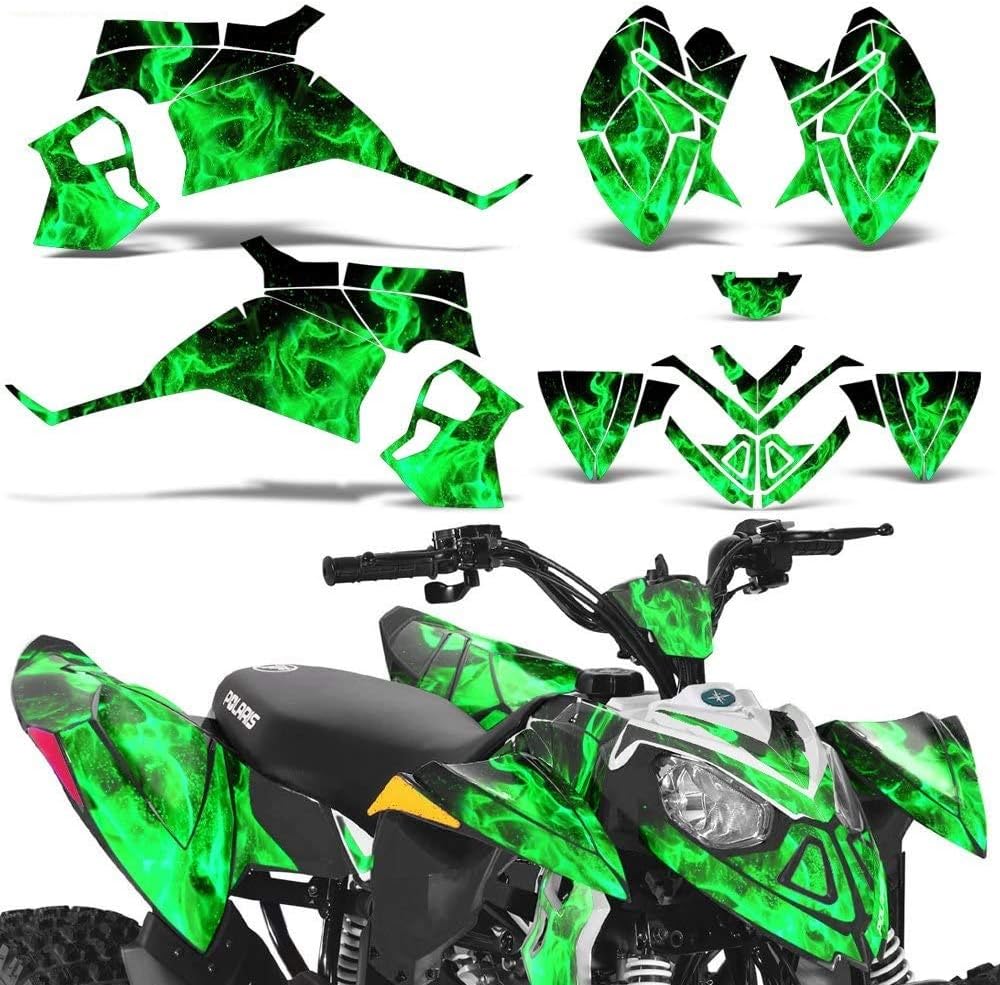 ATV Graphics kit Sticker Decal Compatible with Polaris Outlaw 90/110 2002-2011 - Flames Green