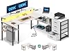 odk desk with drawers 155×110cm reversible corner desk with 2 sockets and 2 usb charging port office l shape with led for home office wei