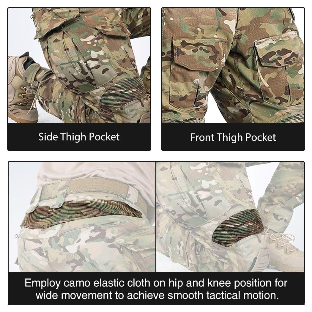 Pantalon Tactique De Combat G3 for Hommes avec Genouillères, Pantalon De Camouflage, Pantalon D'entraînement De Chasse en Plein Air(L)