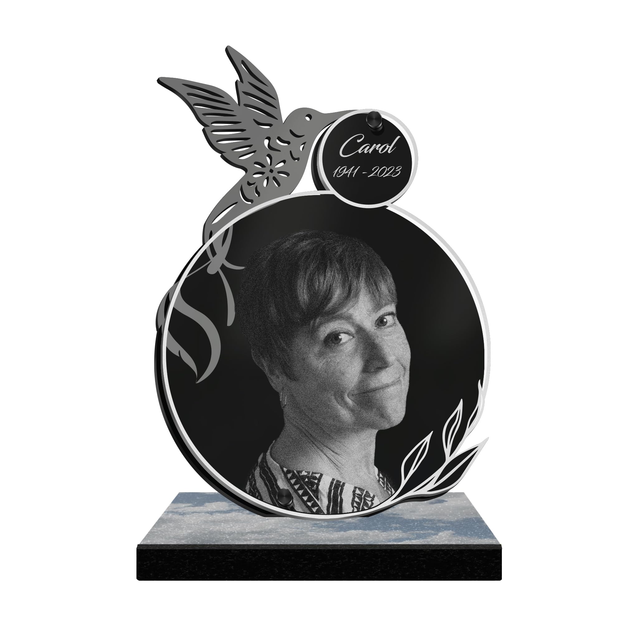 ETERNEL - Personalized Memorial Plaque Hummingbird - Customizable Photo and Text, laser-engraved memorial plaque for tribute, plexiglass, tombstone, cemetery, funerals, ceremony