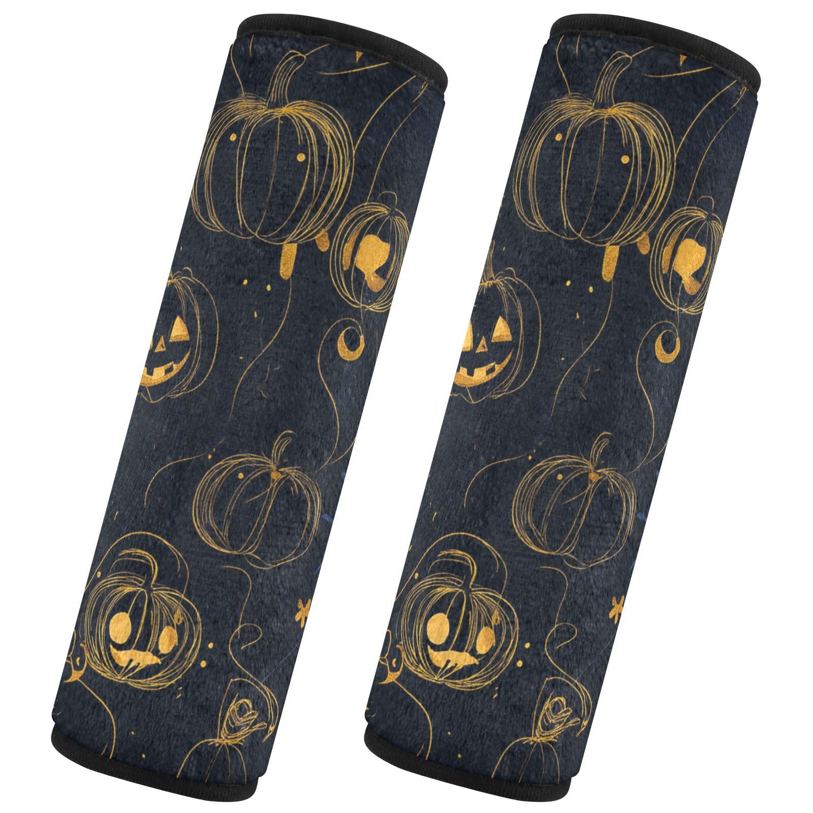 Black and Yellow Halloween Pumpkin 2 pcs car seat Strap & Belt Covers, More Comfort Driving, car Seatbelt Cushion for Van Auto Truck 10x7.7 in forro para cinturon de seguridad